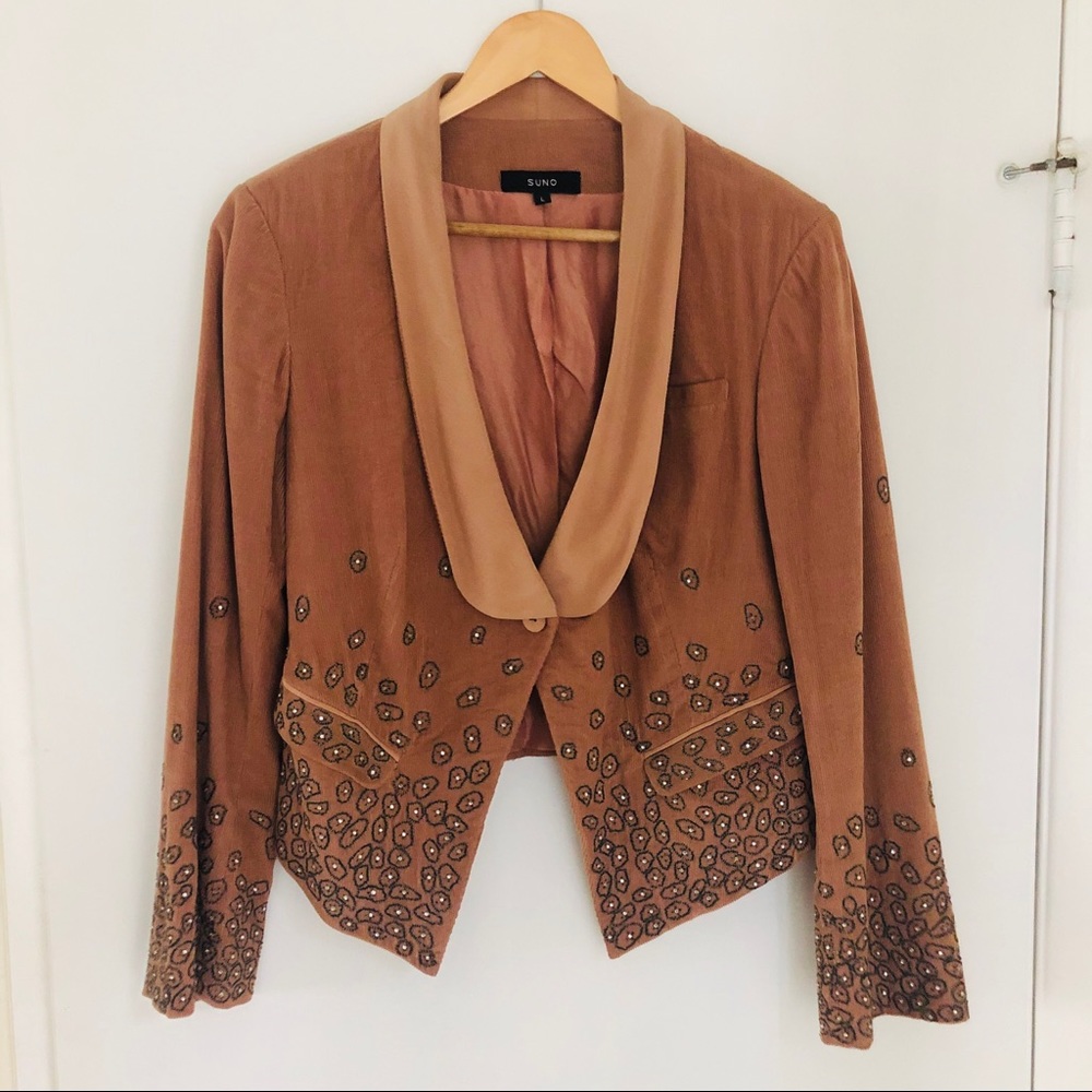 SUNO Camel Corduroy Blazer with Silk Lining